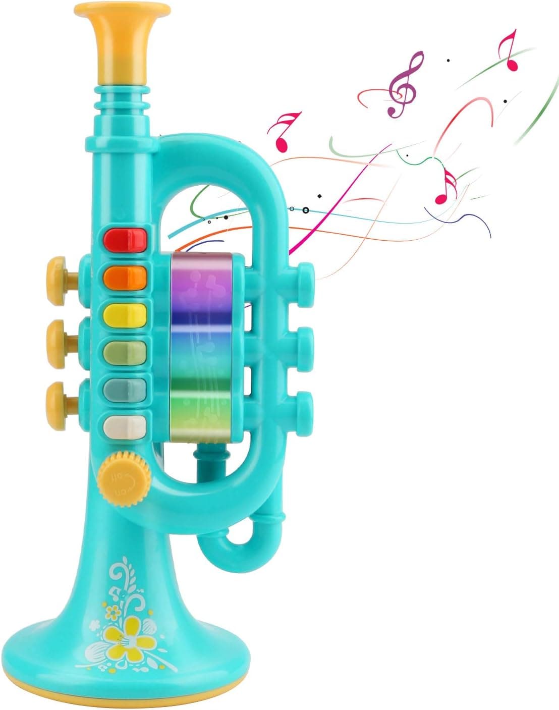 QUUREN Trumpet Toys, Toy Trumpet for Kids Music Toys Simulation Trumpet Musical Instrument Toys Portable Durable Early Educational Toys Trumpet Horn with Light for Kid Boys Girls as Gift (Blue)