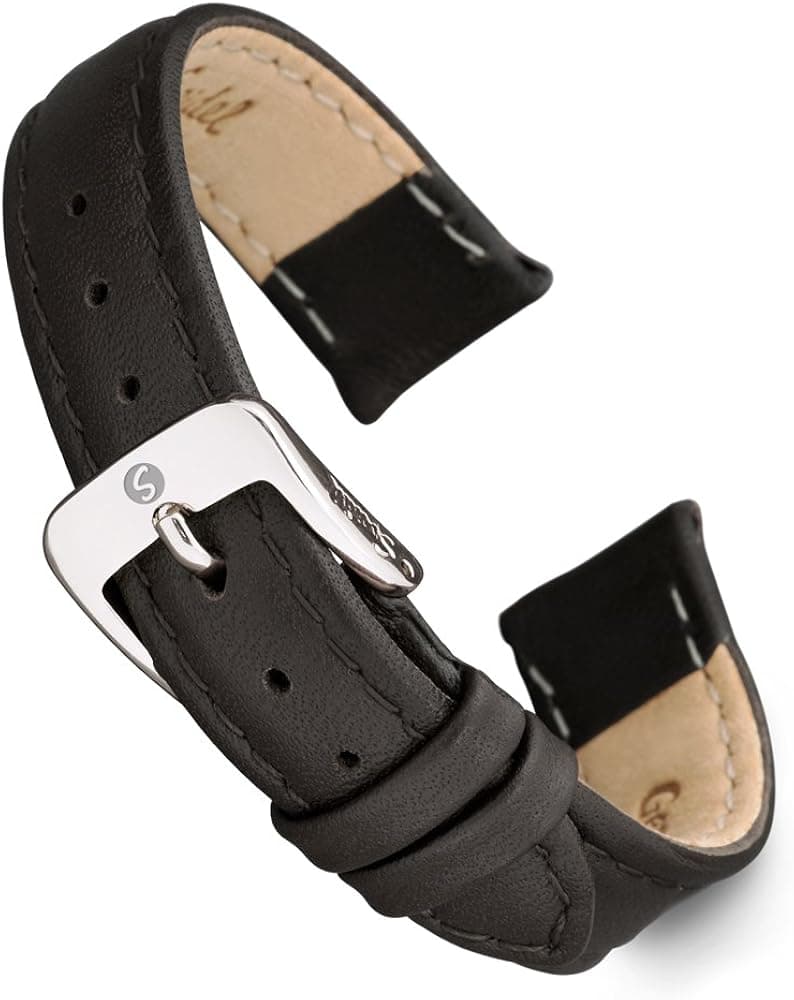 Speidel Genuine Leather Ladies Watch Band Black Brown White Stitched Calf Skin Replacement Strap,Stainless Metal Buckle,Watchband Fits Most Watch Brands (8mm-20mm)