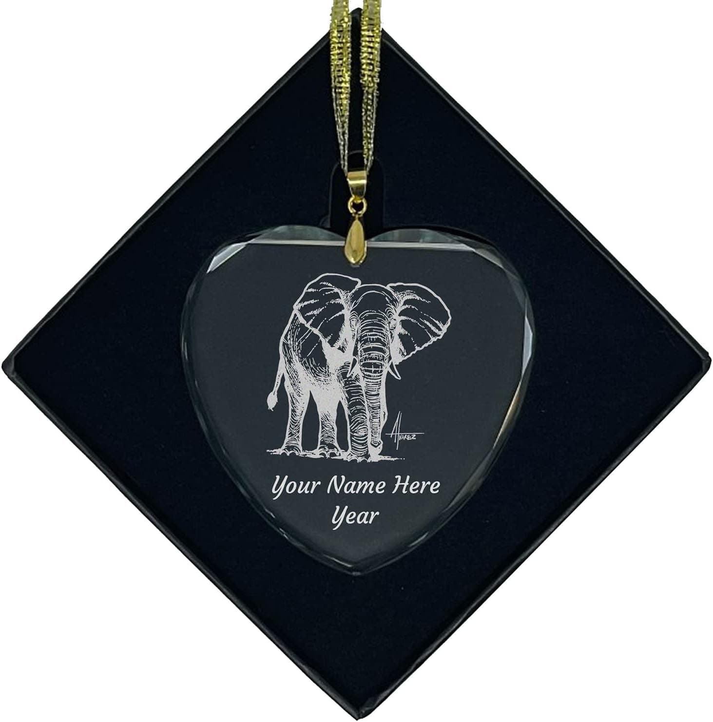 LaserGram Christmas Ornament, African Elephant, Personalized Engraving Included (Heart Shape)