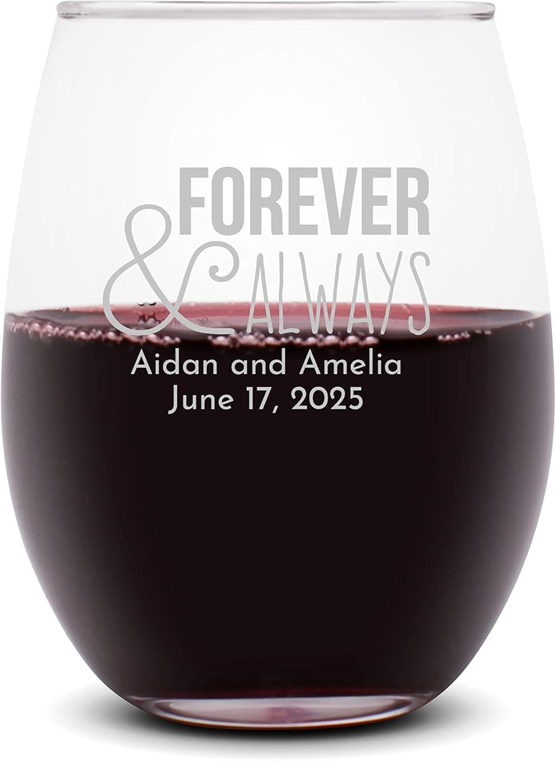 Forever and Always 9 Ounce Wine Glass, Custom Printed in Silver - 24 Count . Wedding Favors, Personalized Stemless Wine Glass, Custom Wine Glass Favor for Weddings