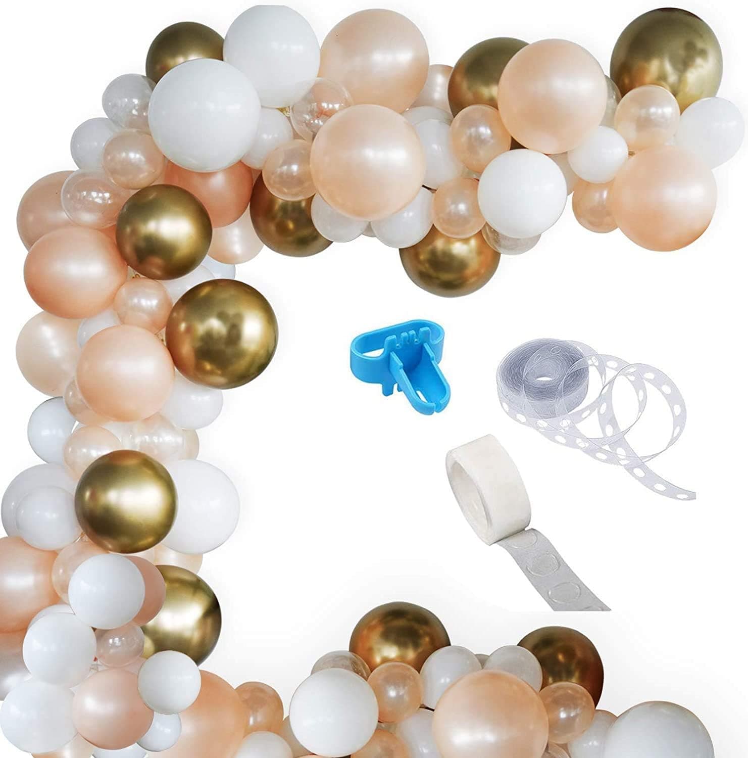 Blush Pearl Balloon Garland Kit, 100PCS Balloon Garland Including White Clear Chrome Gold & Blush Pearl Assorted Balloon Decorations Backdrop Ideal for Wedding Birthday Baby Shower Bridal Party Decorations