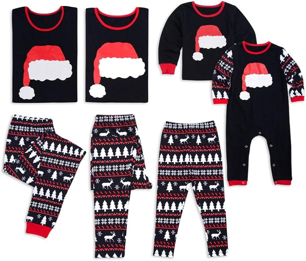 Vanbuy Family Matching Christmas Pajamas Santa Hat Print Sleepwear Long Sleeve Tops Reindeer Pants Sleepwear Set Xmas Z219-8673-Men-L