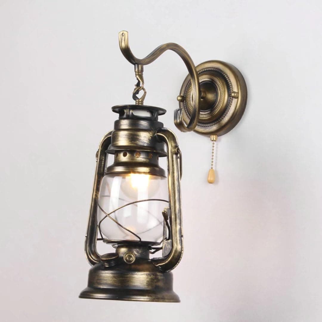 LIN XIAO HAO mayu Retro Pull Chain Switch Lantern Wall Lamp Kerosene Wall Sconces,Metal Transparent Glass Lampshade
