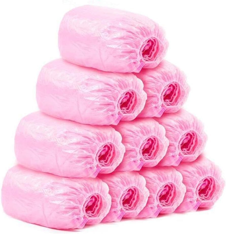 Natuworld 50Pairs/100 PCS PE Plastic Disposable Shoe Covers Anti-Slip Waterproof Dustproof Anti-Slip Shoe Boot Guards (Pink)