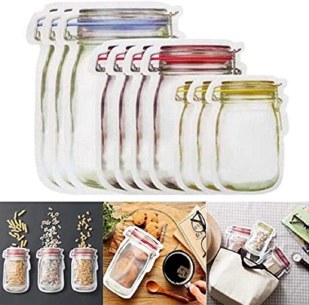 VARWANEO 10Pcs Portable Sealed Transparent Food Storage Bag Snack Moisture-Proof Fresh-Keeping Bag