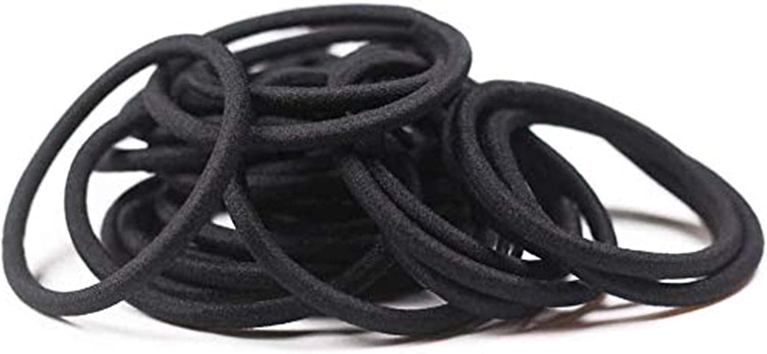 QCBO 100 Pieces Hair Elastics Hair Ties Ponytail Holders Hair Bands Bulk (Black)