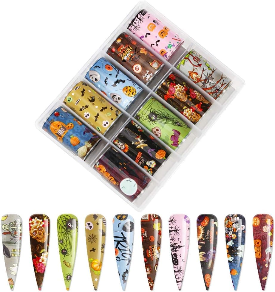 MJ 10 Sheets Halloween Pattern Nail Foil Art Decoration Transfer Decals (6)
