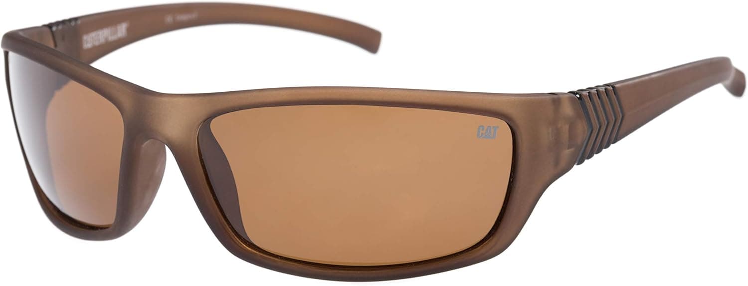Caterpillar Chain Polarized Sunglasses Wrap, Matte Crystal Brown, 63 mm