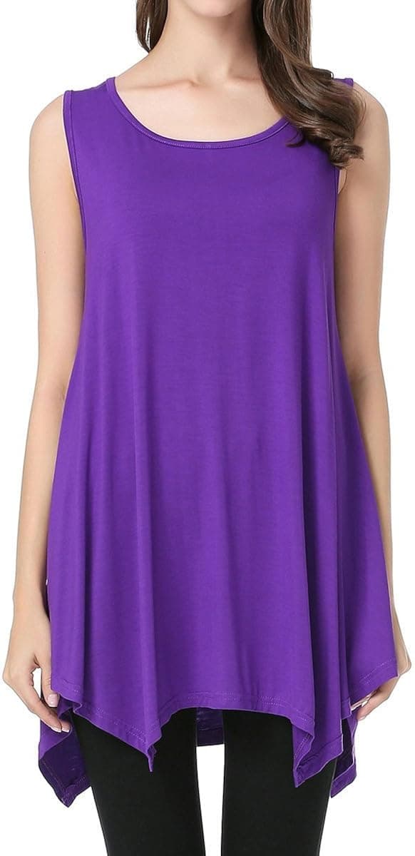 JollieLovin Womens Plus Size Loose-fit Sleeveless T-Shirt Tank Tunic Top(3X, Deep Purple)