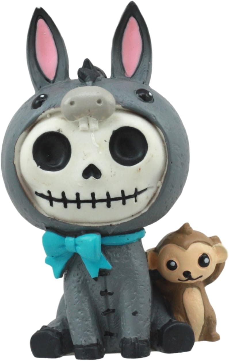 Gifts & Decor Ebros Furry Bones Don Quixote Donkey with Monkey Doll Skeleton Monster Figurine 3.5" Tall Furrybones Blue Ribbon Donkey Kong Sculpture
