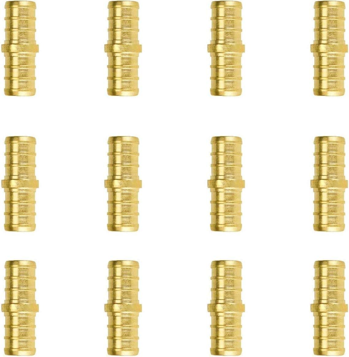 SUNGATOR (12-Pack) PEX 1/2 Inch Straight Brass Coupling PEX, No Lead Brass Crimp Pipe Fitting