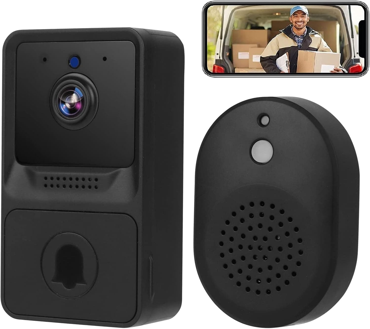 KOCASO Smart Wireless WiFi Ring Doorbell Security 2 Way Intercom Visual Bell Chime Night Vision Wide Angle Camera Door Bell with Cloud Storage