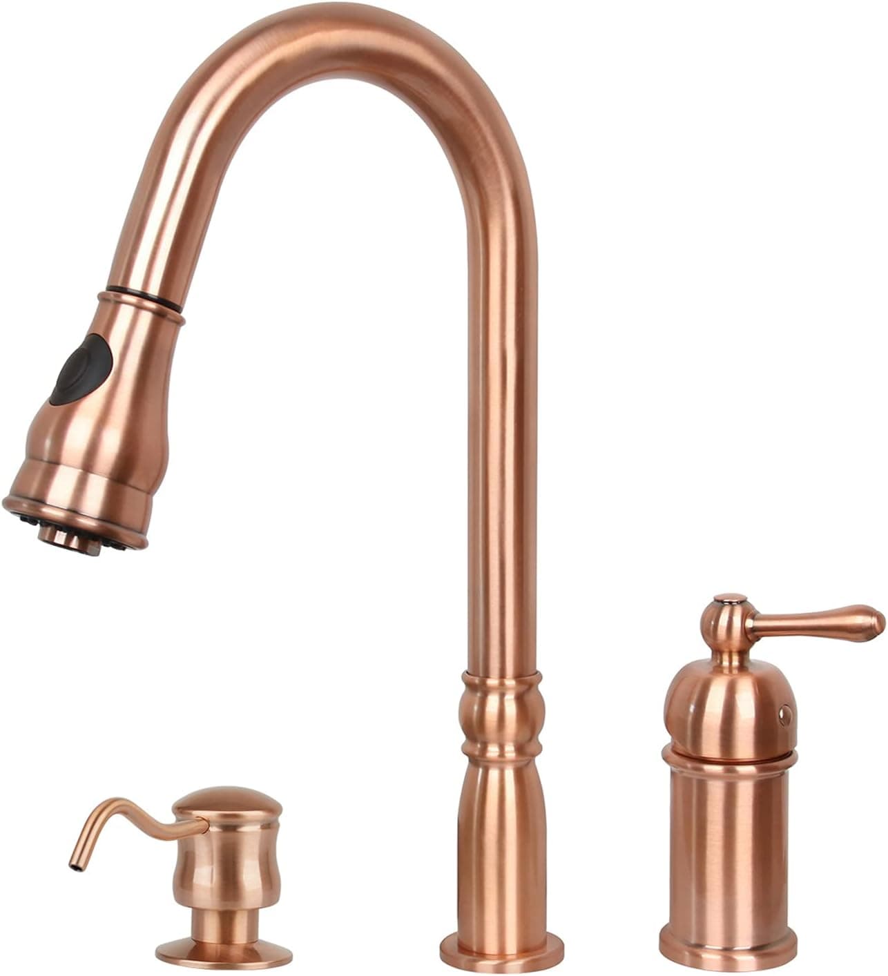 Copper Kitchen Faucet with in-Deck Handle and Soap Dispenser, Single Handle Solid Brass High Arc Pull Down Sprayer Head Kitchen Sink Faucet OH97918