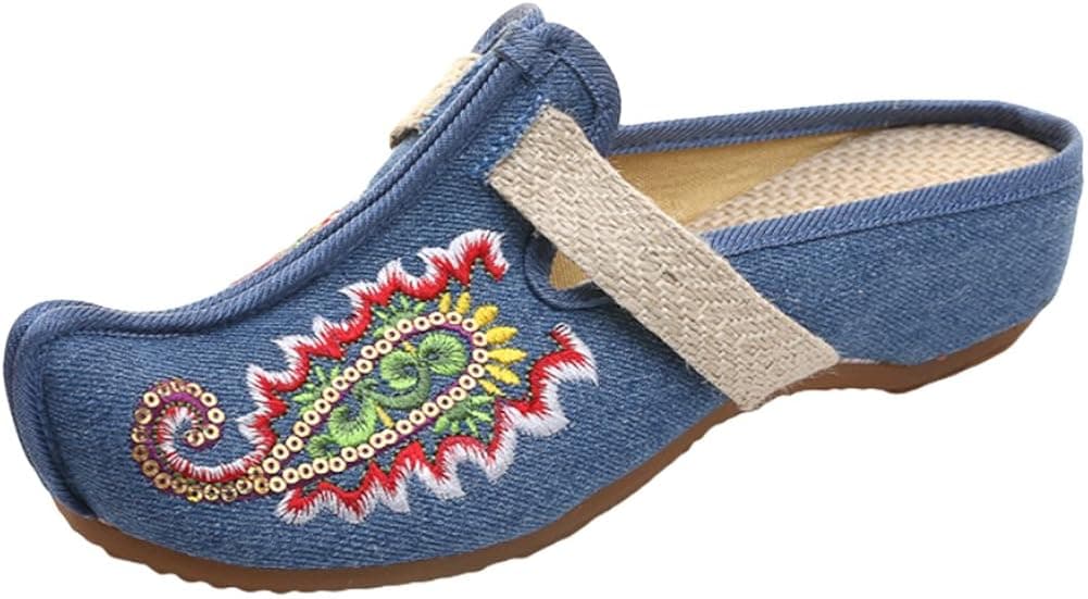 AvaCostume Womens Embroidery Sequin Point Toe Slip-on Shoes