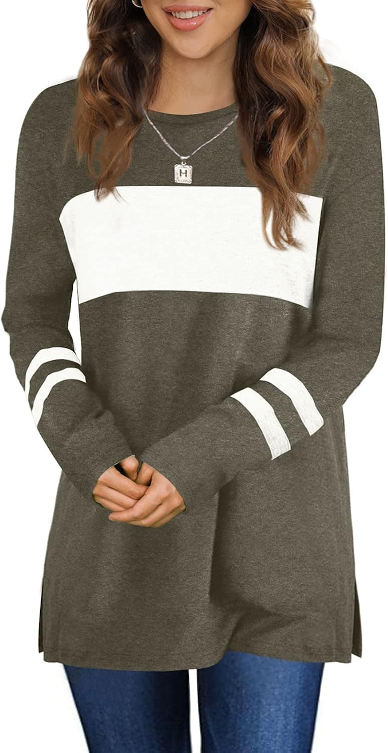 Womens Tunic Tops Long Sleeve Shirts Fall Clothes Loose Fit S-2XL