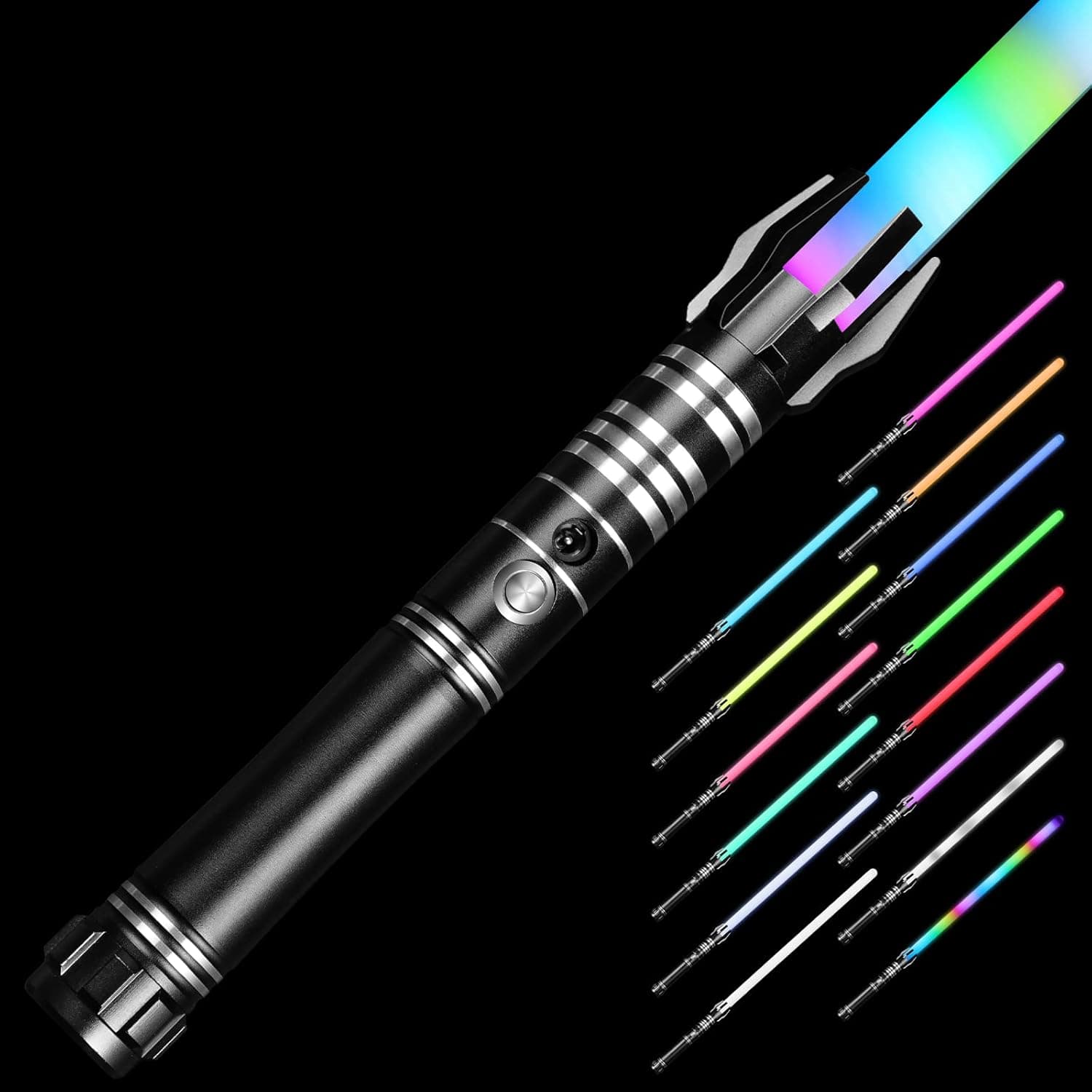 Star Wars RGB 14-Color Lightsaber, Smooth Swing Dueling Force Lightsaber, Rechargeable with Music Children's Costume Toys (Black)