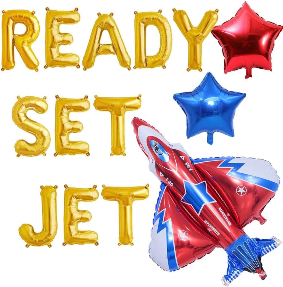 Ready Set Jet Balloons, Jet Birthday Party Decorations, Airplane Jet Aviator Adventure Themed Boys Girls Kids 1st 2nd 3rd 4th Birthday Baby Shower Party Supplies Decorations