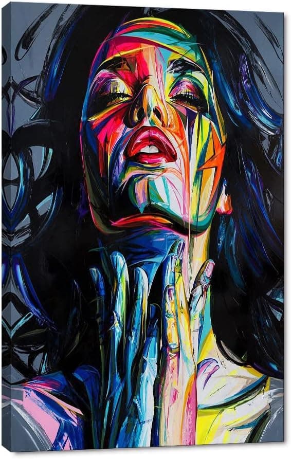 Pop Art Banksy Street Art Colorful Graffiti Print Picture Woman Graffiti Canvas Painting Wall Decor for Living Room Canvas Framed Wall Artwork Modern Home Decor Ready to Hang-28x44 Inch