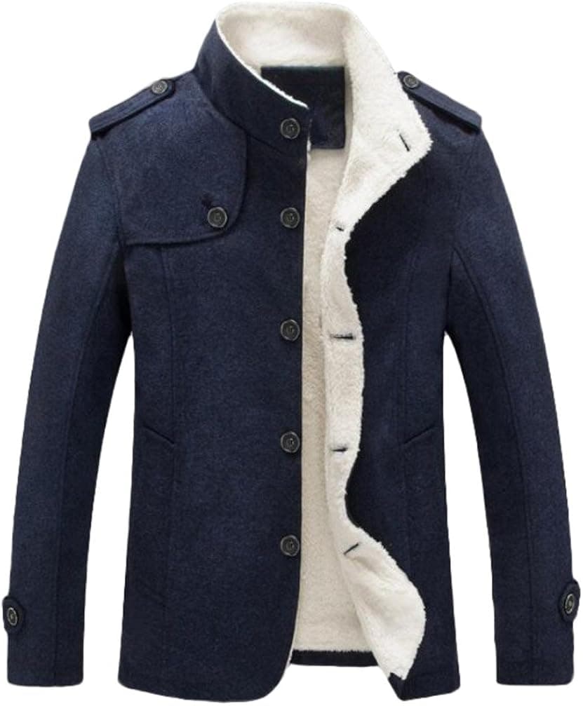 Lavnis Men's Cotton Blend Jacket Casual Stand Collar Single Breasted Trench Overcoat