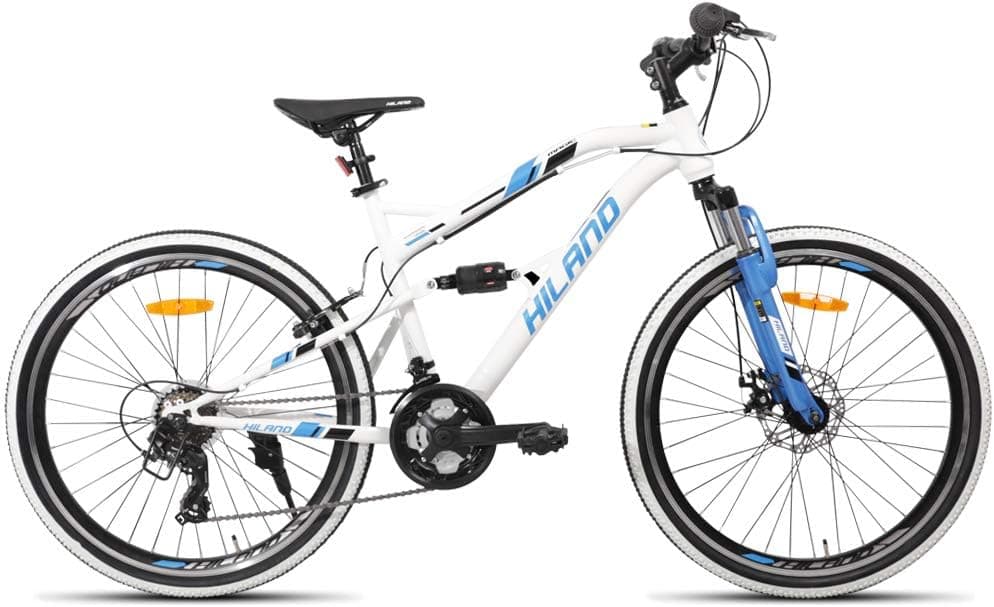 Hiland 26 Inch Mountain Bike,Full-Suspension 21 Speeds Drivetrain with Disc-Brake MTB Bicycle,for Men Mens Women Bike