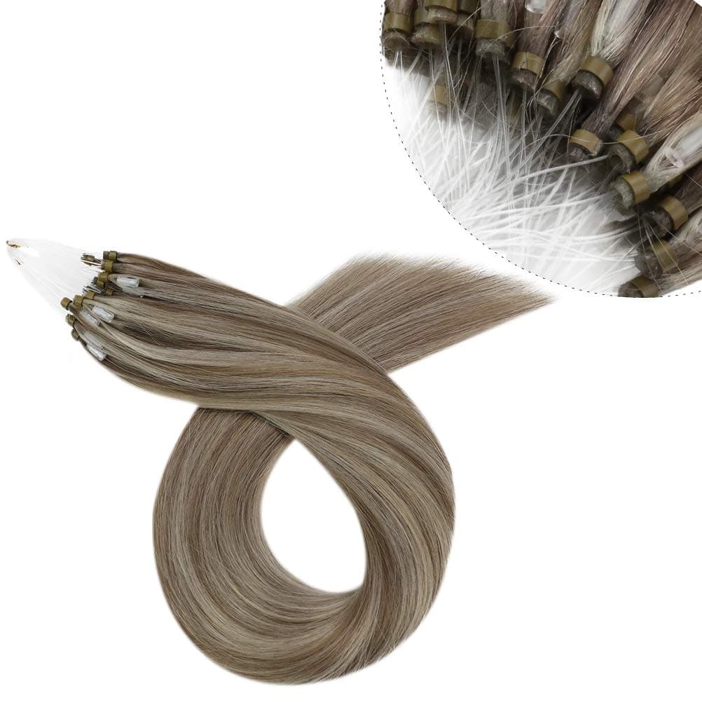 18inch Remy Hair Extensions Micro Loop Light Brown with Golden Blonde Micro Ring Human Hair Natural Pre Bonded Human Hair Extenesions 1g/s 50grams