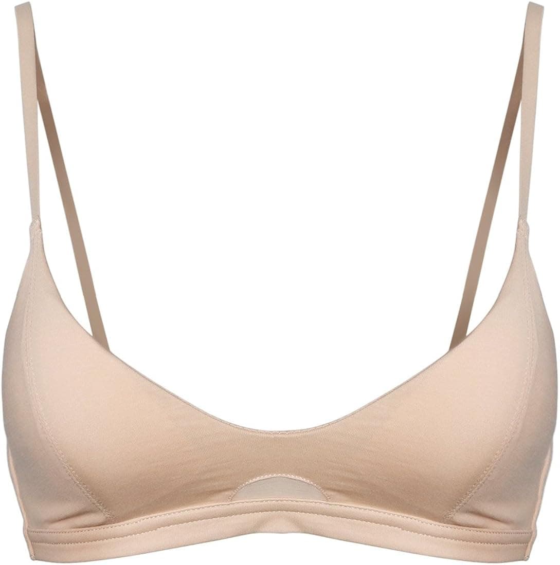 Wink Gal Women's Everyday Basic Stretch Wireless Bra V Neck Removable Padded Cotton Seamless Bralette Wirefree