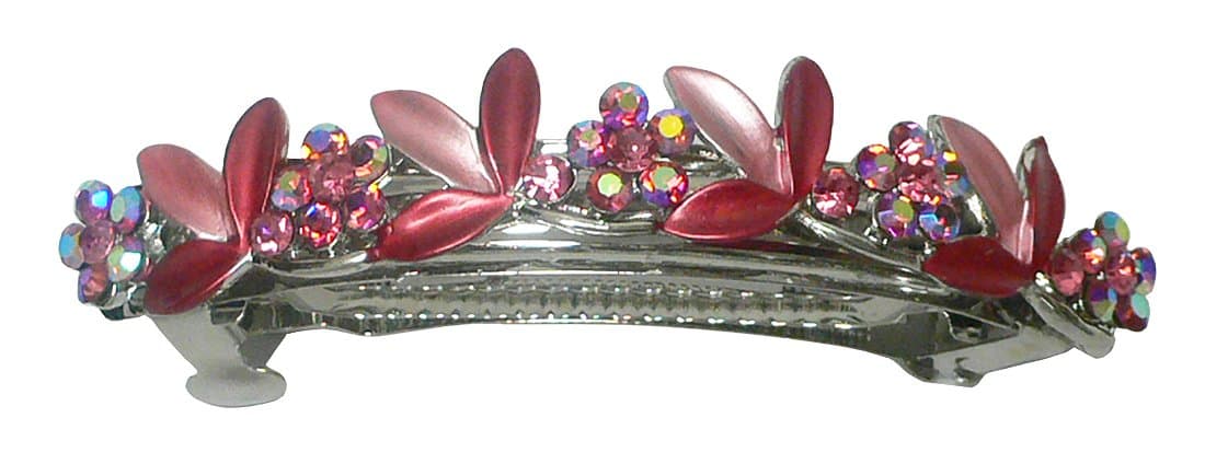 crystal Flower Barrette, French Clip Clasp YY86750-3rose