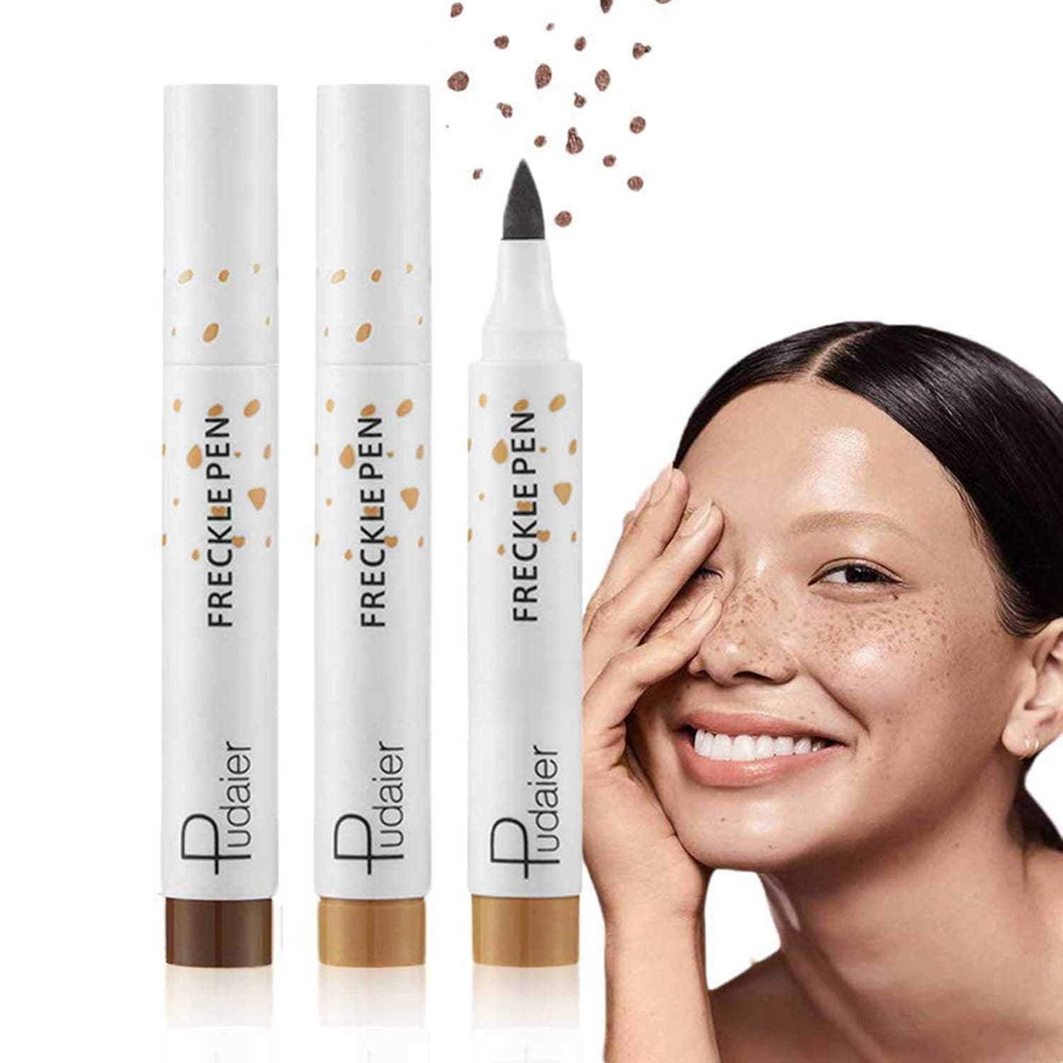 COOSA 2Pcs Natural Freckle Pen Waterproof Long Lasting Light Brown & Dark Brown Faux Freckles Makeup Pen Freckle Makeup Tool Freckle Pencil