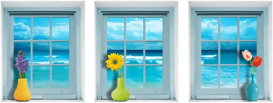 NDAD Art Sequares 3D Wall Decal Stickers Wall Home Decoration-Window with Sea View