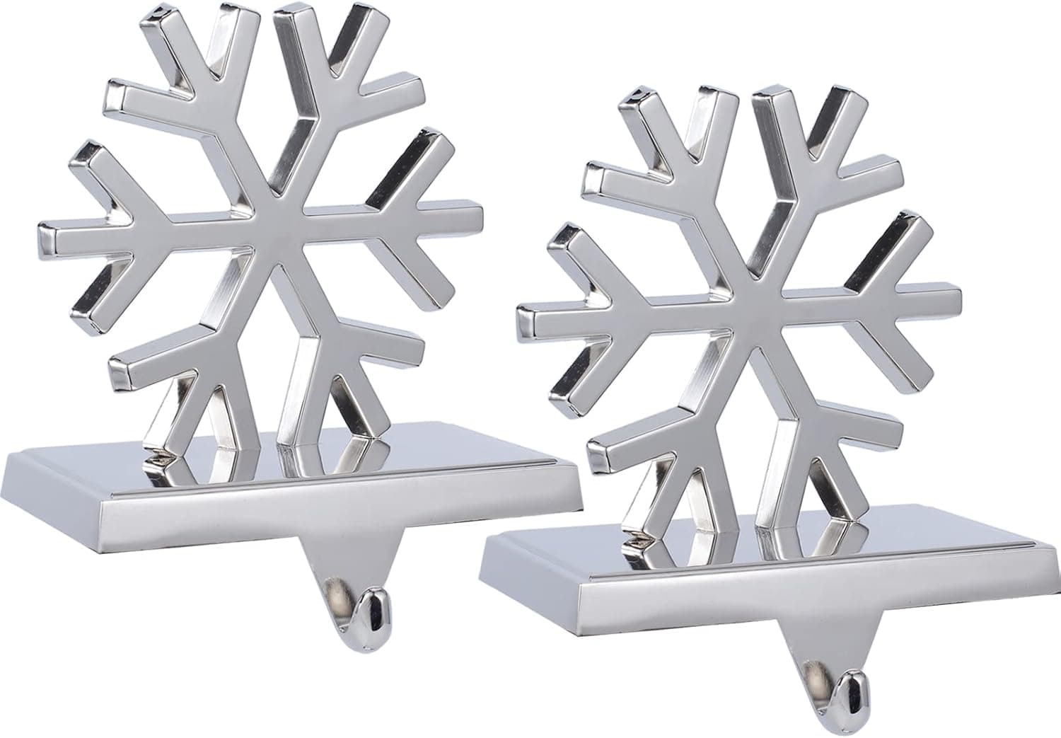 Christmas Snowflake Stocking Holders for Mantel Set of 2,Silver Stocking Hangers for Fireplace,Mantle Clip Holder Hanger for Stocking/Garland,Metal Stocking Hooks Xmas Decoration (Snowflake Set)