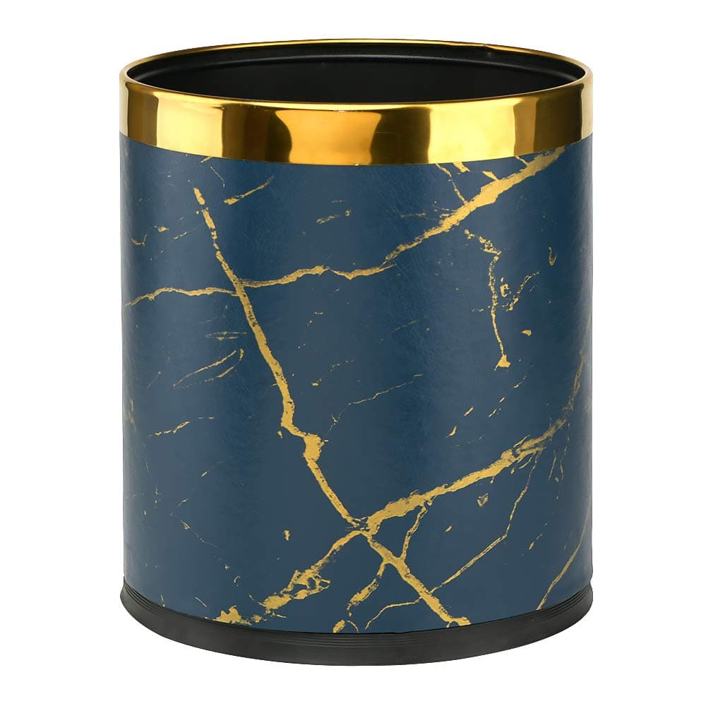 Huaqinglian 2.6Gallon Small Office Trash Can,Bathroom Garbage can,Bedroom Waste Basket Bin Garbage Bag Invisable Trash Bin for Living Room (Blue Gold Marble)