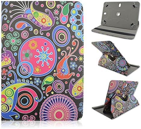 BARNES & NOBELS NOOK HD 7" inch Tablet Coloful Paisley Pink Design Universal Case Cover - Adjustable 360 Rotating Stand Design