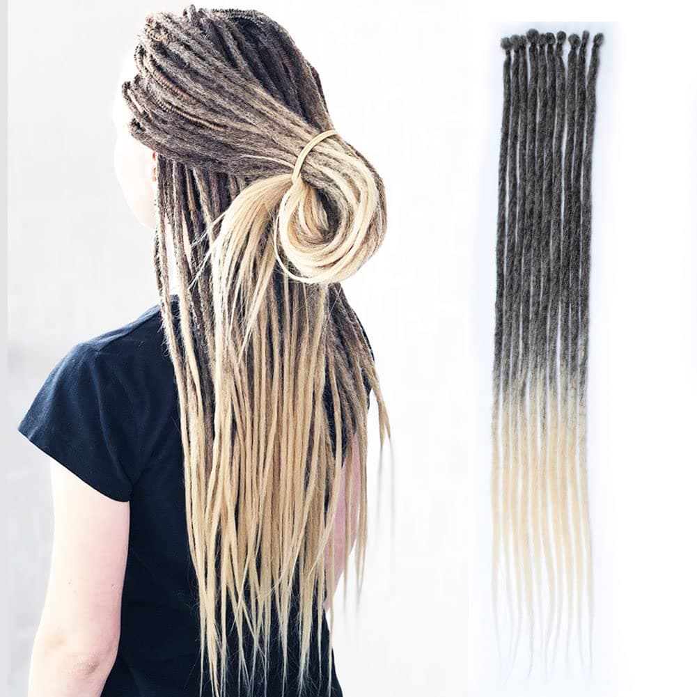 22" Thin 0.6cm Gray to Blonde Dreadlocks Extensions Synthetic Crochet Braided Hair Backcombed Dreads Extensions (10 Strands)…