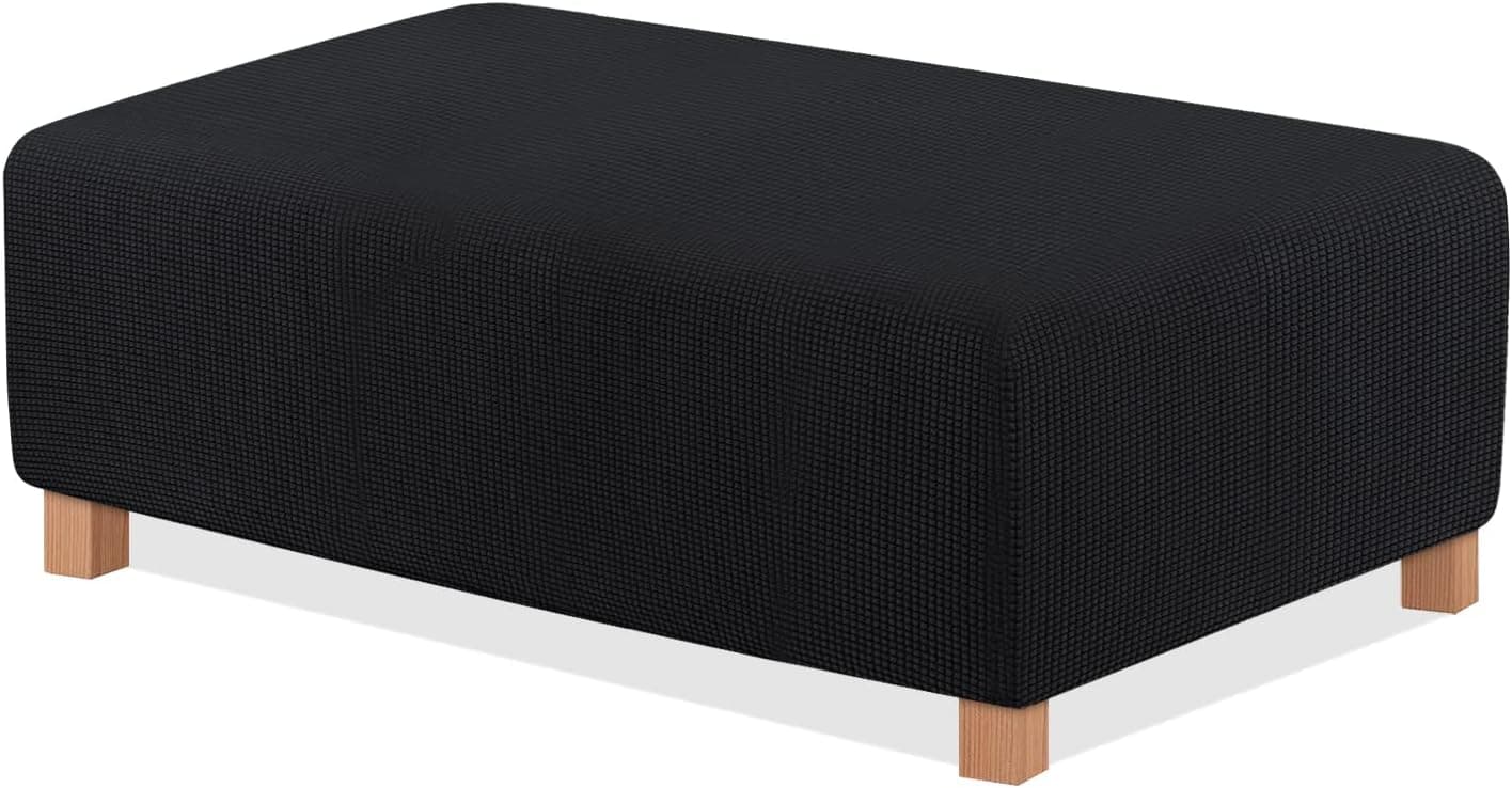 TAOCOCO Ottoman Cover Rectangular Storage Ottoman Slipcover Stretch Footrest Stool Covers Furniture Protectors Spandex Jacquard Fabric with Elastic Band Black