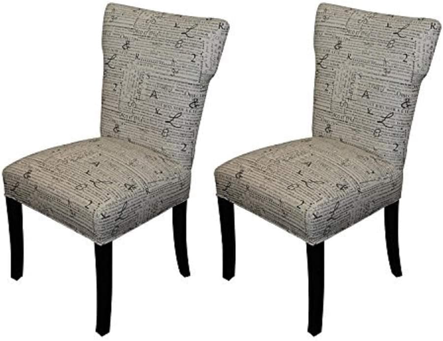 Sole Designs Bella Collection Modern Wingback Upholstered Dining Chair, Spring Seating Slipper/Side Chair, News Stamp Series, Black (Set of 2)