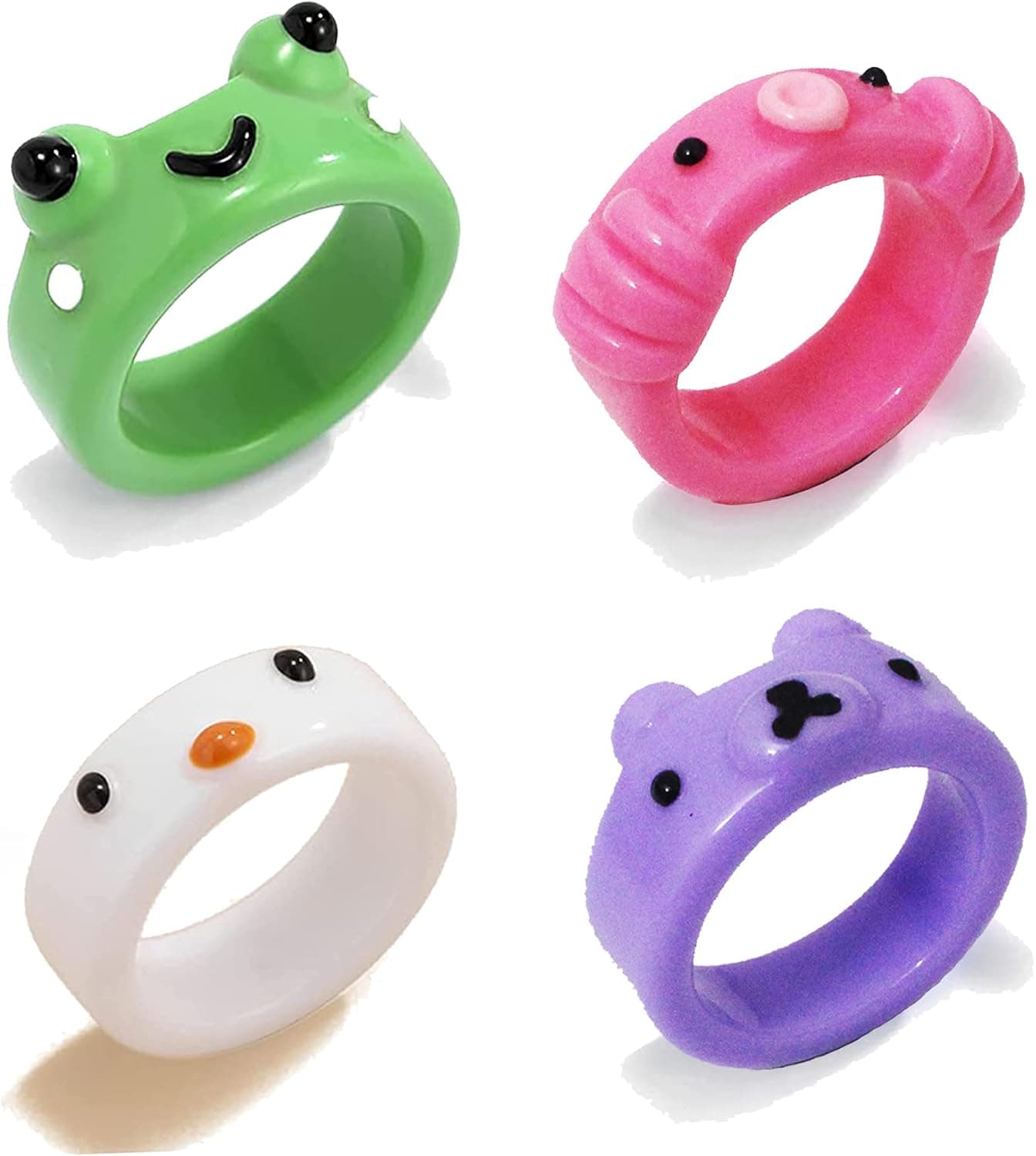 Little star shop Cute Candy Crystal for Women Teen Girls Chunky Rings Colorful Trendy Smile Face Resin Aesthetic Acrylic Plastic Evil Eye Rhinestone Gem Y2K Stacking Square Rings Jewelry