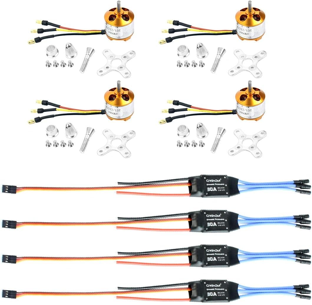 QWinOut A2212 1000KV Brushless Outrunner Motor 13T + 30A Speed Controller ESC for DIY RC Drone Aircraft KK 4 Axle Copter UFO (4 Set)