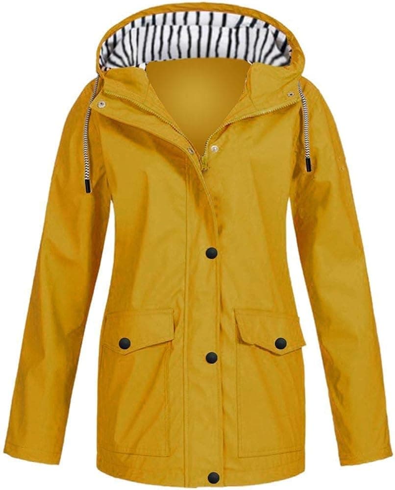 Women Solid Rain Jacket Outdoor Plus Waterproof Hooded Raincoat Windproof