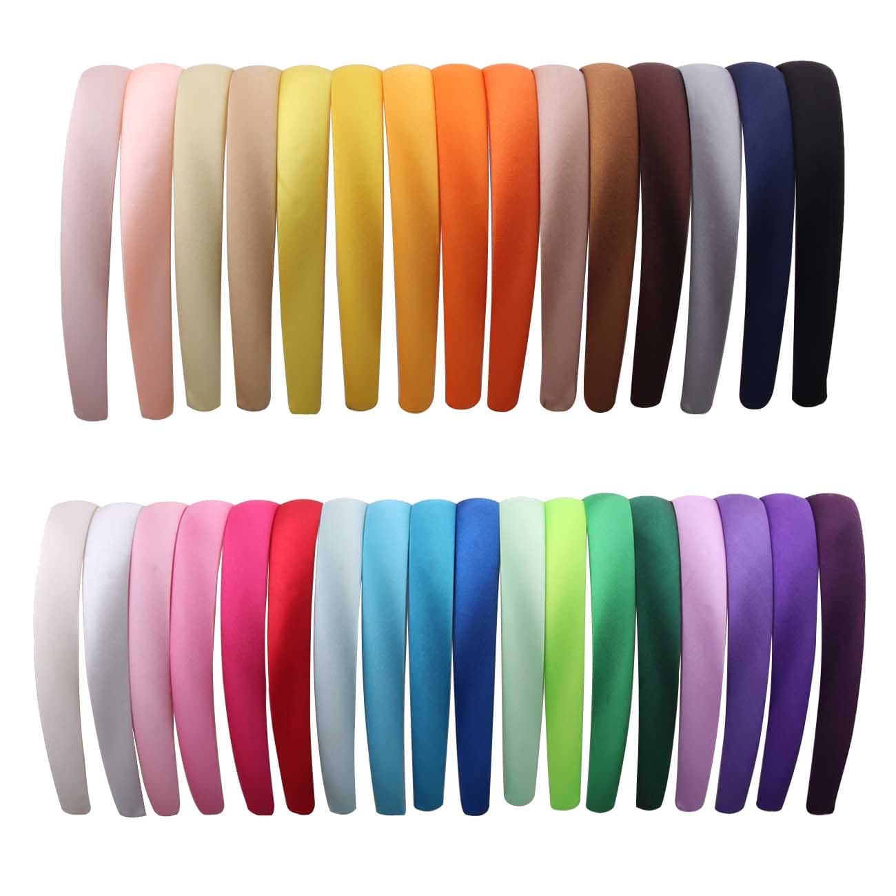 Candygirl 0.8 Inch Wide Satin Covered Girls Headbands DIY Ribbon Headbands for Girls Women Craft Hairband(33PCS)