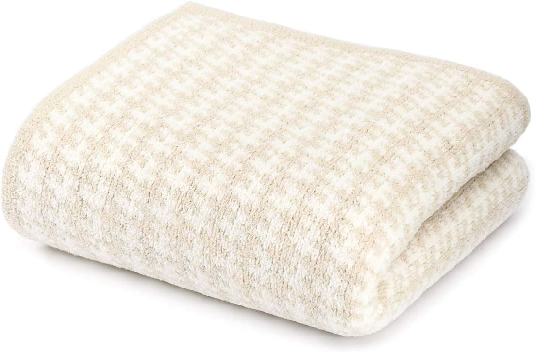 Kashwere Heavenly Soft Throw Blanket (Malt/Creme, Houndstooth Pattern, Size 52" x 70") Luxury Plush Throw - Warm & Cozy Ultra Soft Blanket for Bed or Sofa
