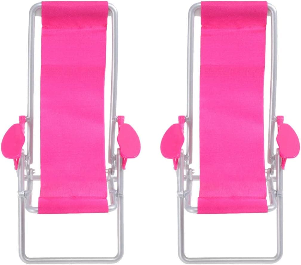 STOBOK 2PCS Mini Dolls House Miniature Folding Beach Chairs Plastic Beach Lounge Chairs Dollhouse Furniture Accessories