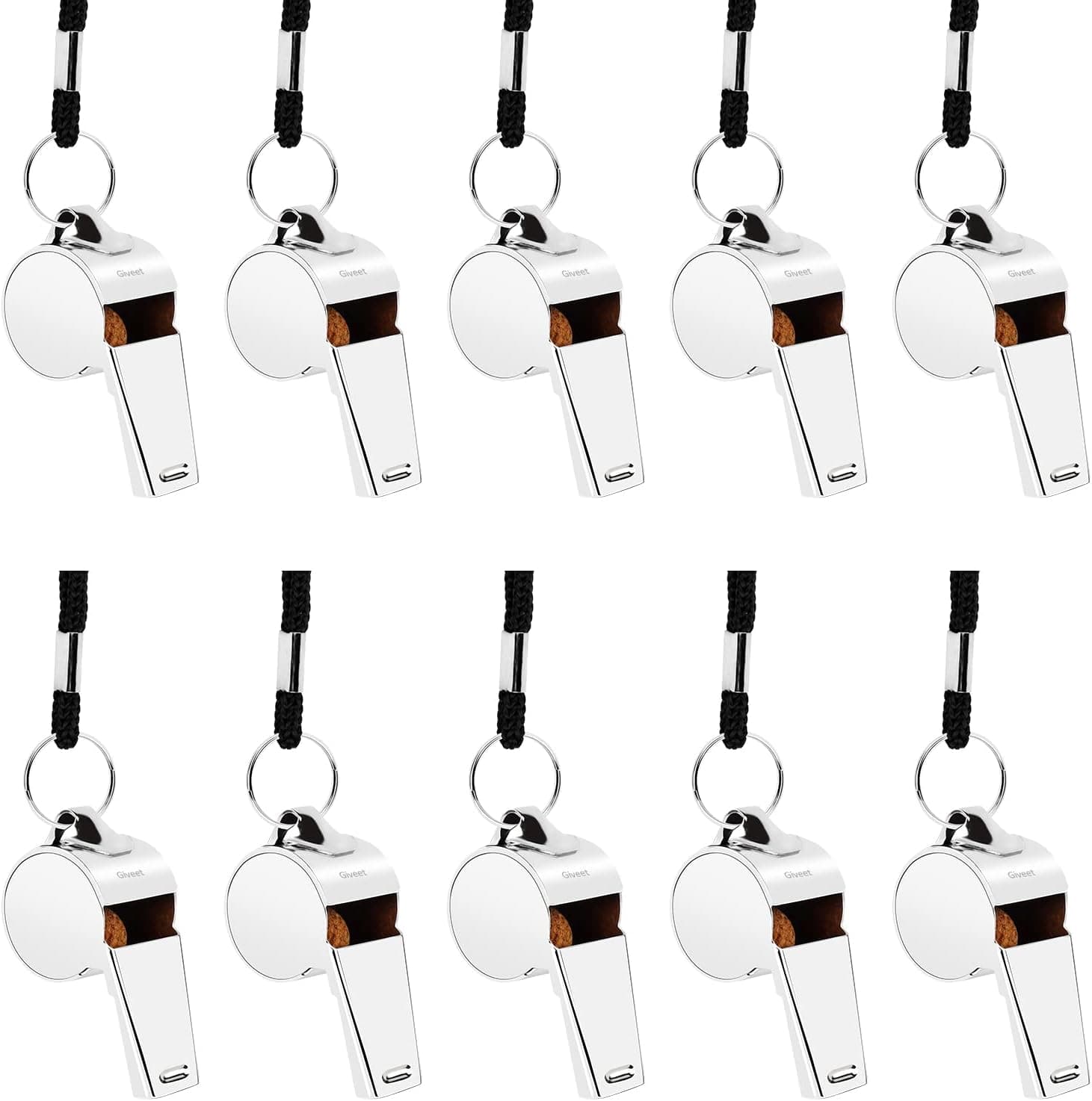 Giveet Metal Whistle with Lanyard, Stainless Steel and Durable, Extra Loud Referee Coach Whistles for Football, Basketball, Soccer, School, Lifeguard Emergency
