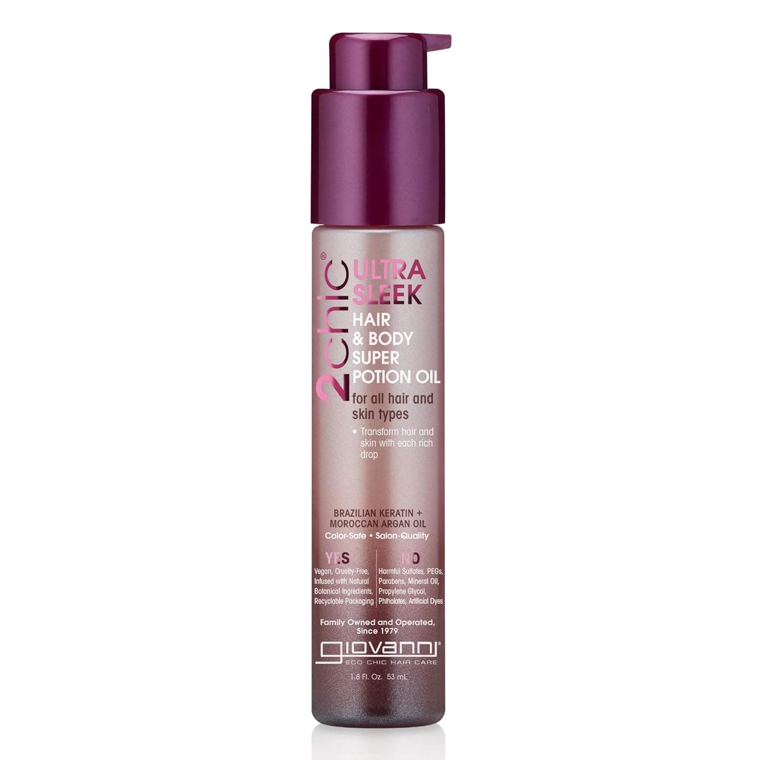 GIOVANNI 2chic Ultra-Sleek Hair Super Body Potion, 1.8 oz. - Brazilian Phyto-Keratin & Moroccan Argan Oil, Smoothing & Nourishing Formula