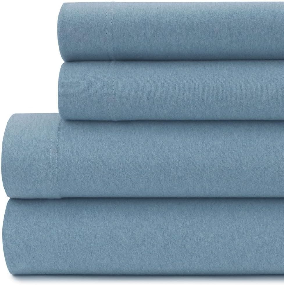 Briarwood Home Heather Jersey Sheet Set 4pc Heather Bedding Set 100% Pure Cotton Bed Sheet Set Breathable Deep Pocket Easy Fit Comfortable Cozy T-Shirt Soft Sheets Premium Bedding Set (Blue, King)