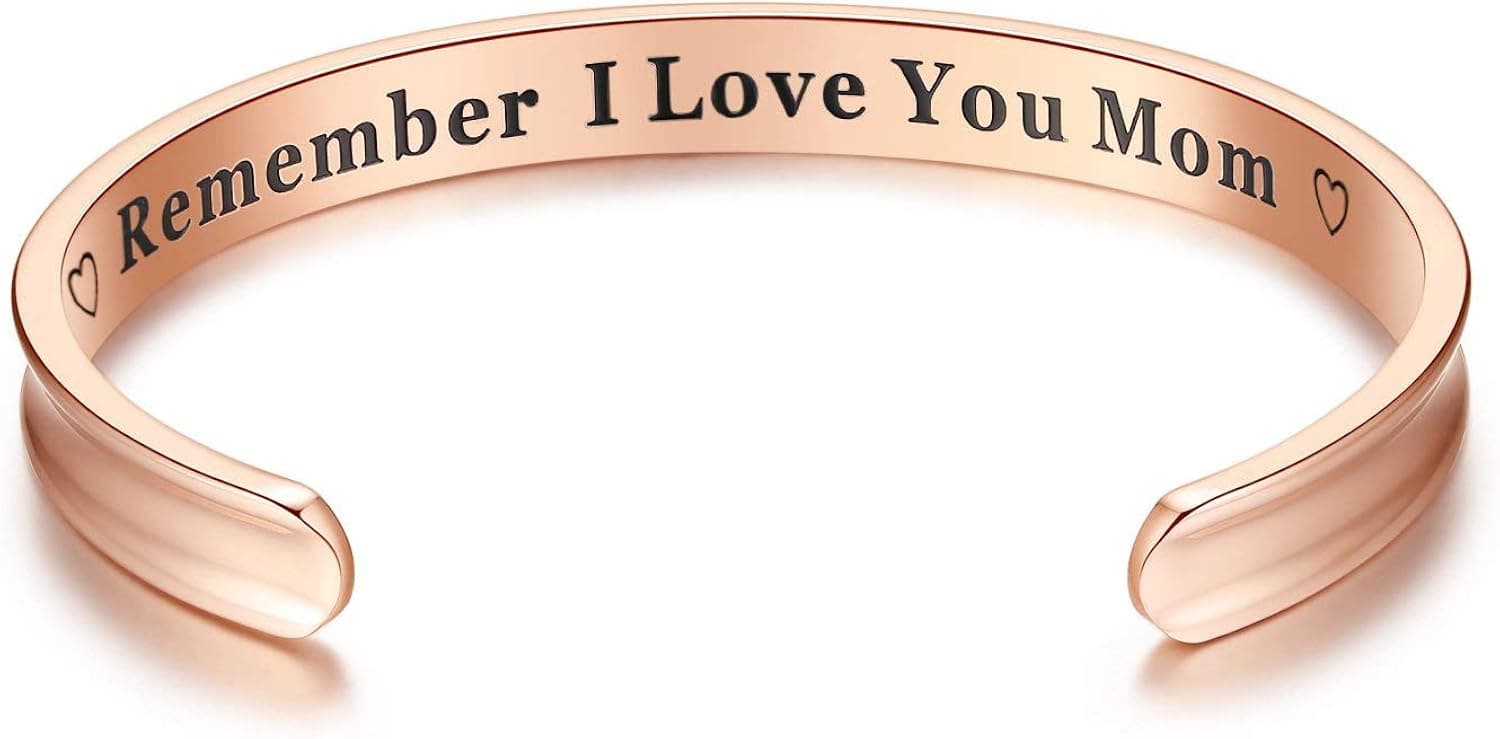 Chalier Remember I Love You Mom Engraved Cuff Bangle Bracelets Gift for Mother's Day