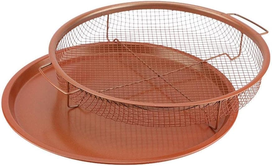 Plus Mi Life Pizza Tray Pan Crisper Non-Stick Steel Copper Basket Chef Baking Cookware