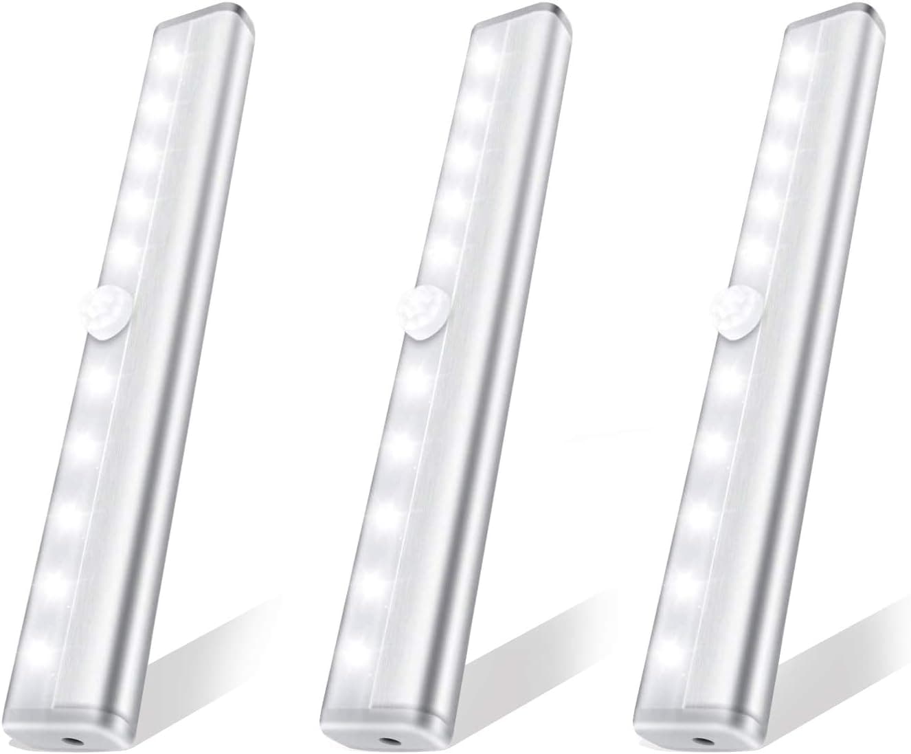 FOROUREYES LED Under Cabinet Light Cold White LED PIR Motion Sensor Lamp 10 LEDs Lighting for Wardrobe Cupboard Closet Kitchen Night Light(3 Pack)