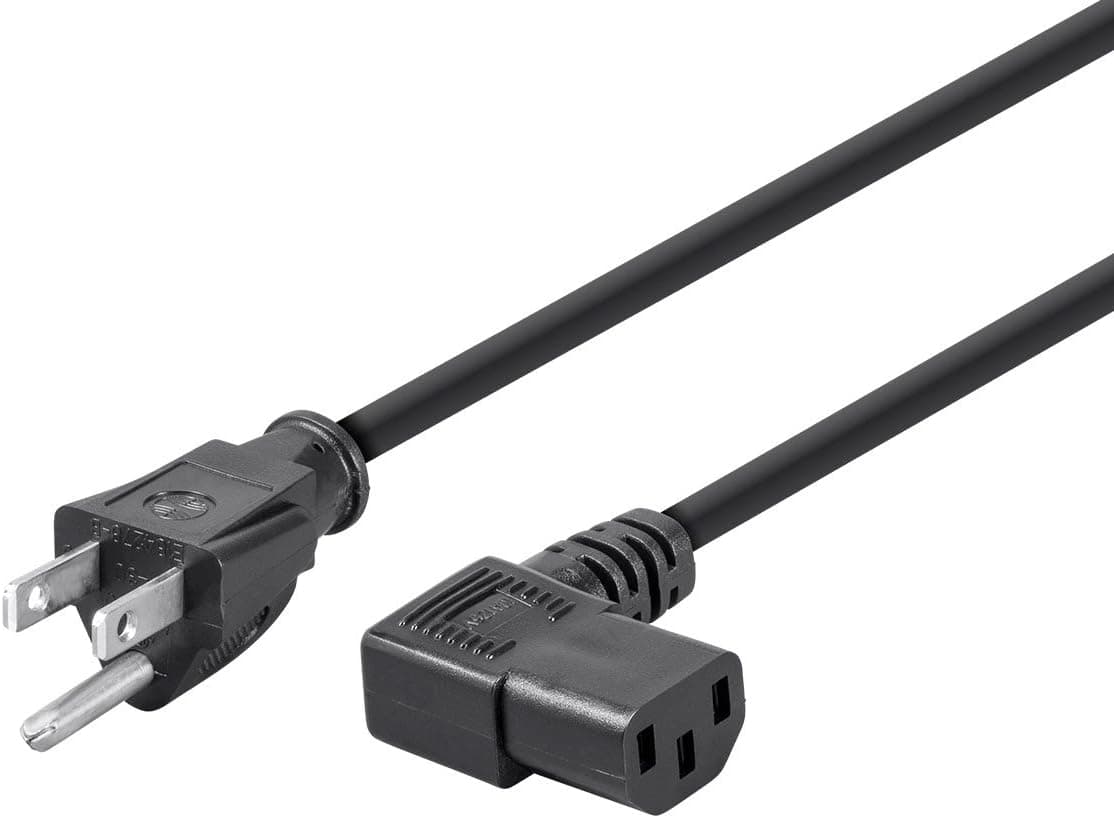 Monoprice 10ft 18AWG Right Angle Power Cord Cable w/ 3 Conductor PC Power Connector Socket (C13/5-15P) - Black