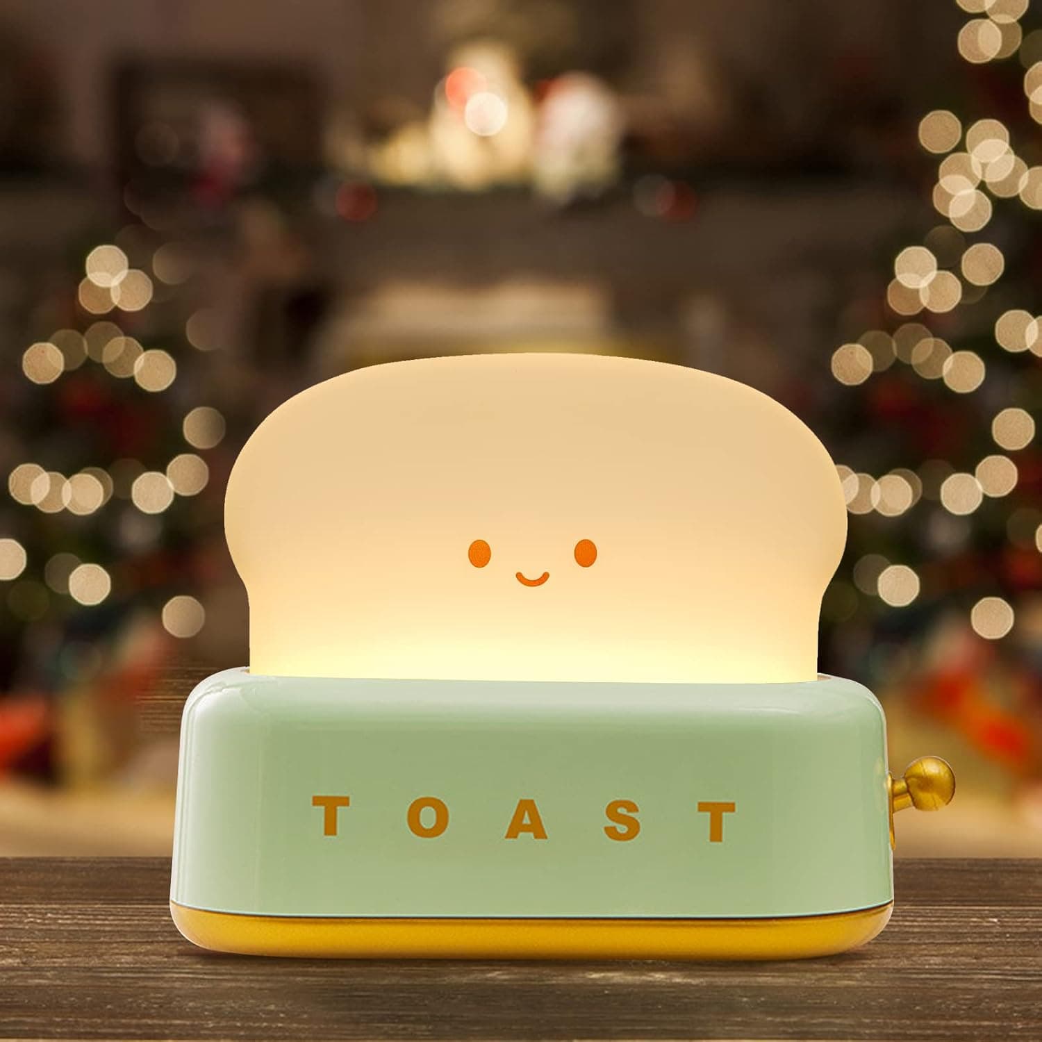 Yiliaw Desk Decor Toaster Lamp,Rechargeable Small Lamp with Smile Face Bread Cute Toast Shape Room Adjustable Brightness Decor Night Light for Bedroom,Bedside,Dining,Living Room,Christmas Gift
