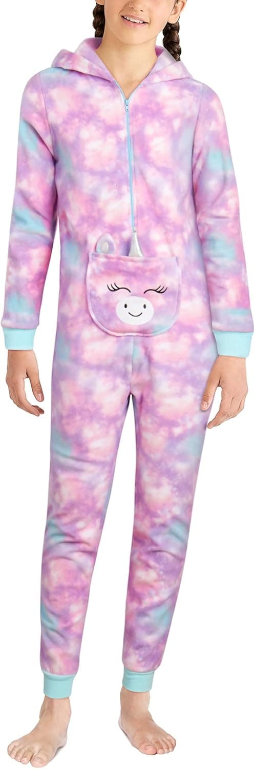 Freestyle Revolution Girls' Pajamas - Plush Fleece Onesie Pajamas with Pockets & 3D Hood